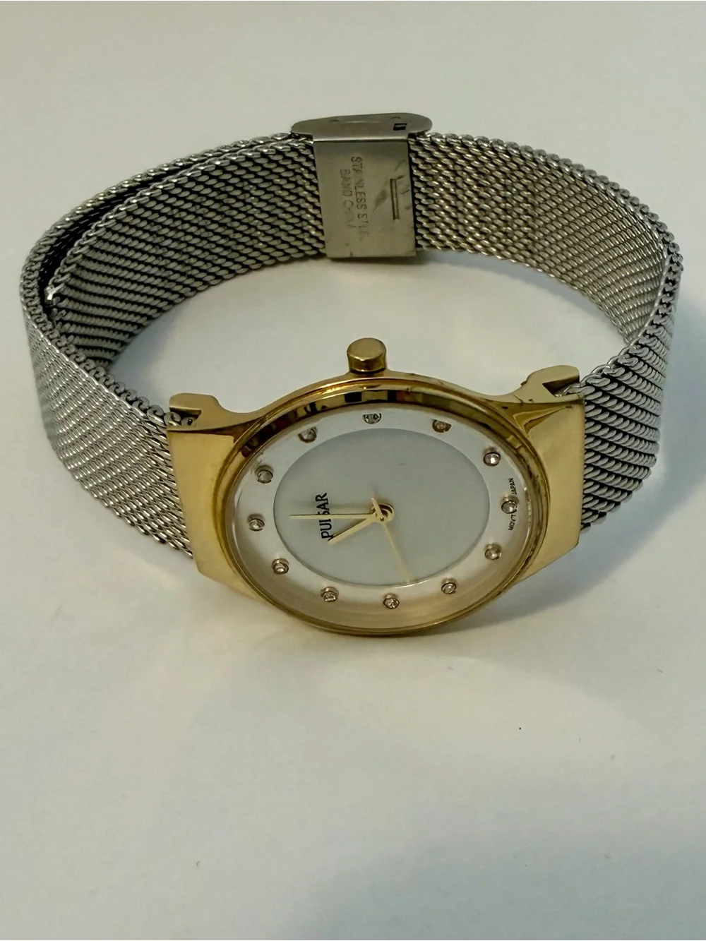 Pulsar Ladies Watch with Gold Plated Case and Stainless Steel Milanese Mesh Band